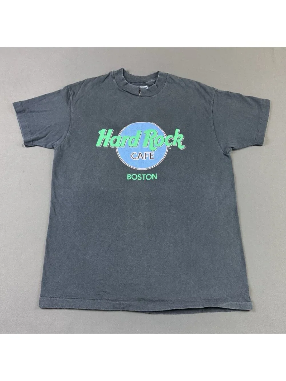 Rare Vintage 90s Hard Rock Cafe Boston Art Sun Fade Black Large Promo Tee - Picture 1 of 8